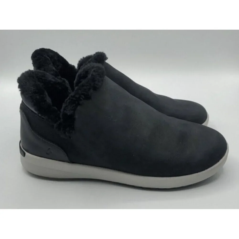 Olukai Malua Hulu Boots Women's Black Size 7 Shearling Lined Nubuck Leather